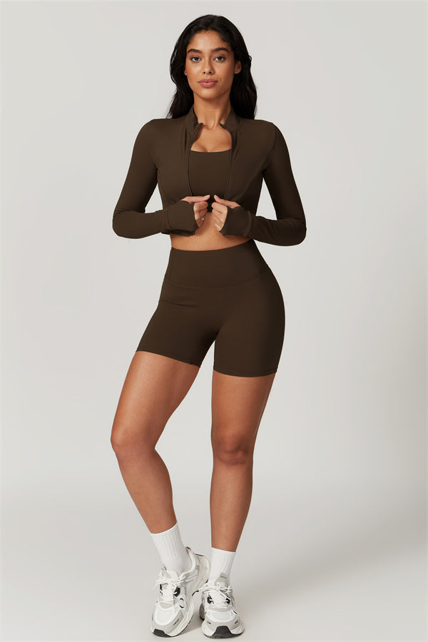 The Eloise Jacket Sports Bra Shorts 3-Piece Set Fitglutes Activewear Gymwear Sportswear & Workout Clothes