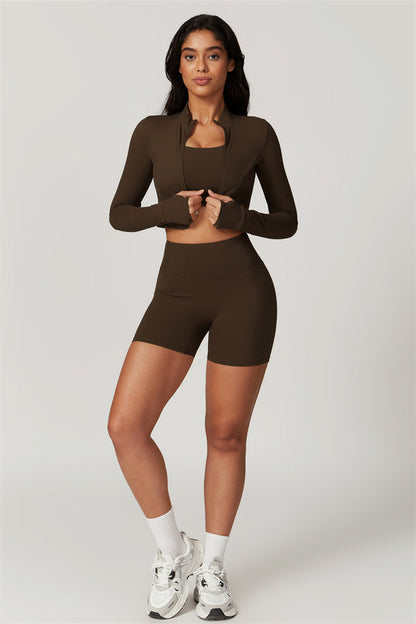 The Eloise Jacket Sports Bra Shorts 3-Piece Set Fitglutes Activewear Gymwear Sportswear & Workout Clothes