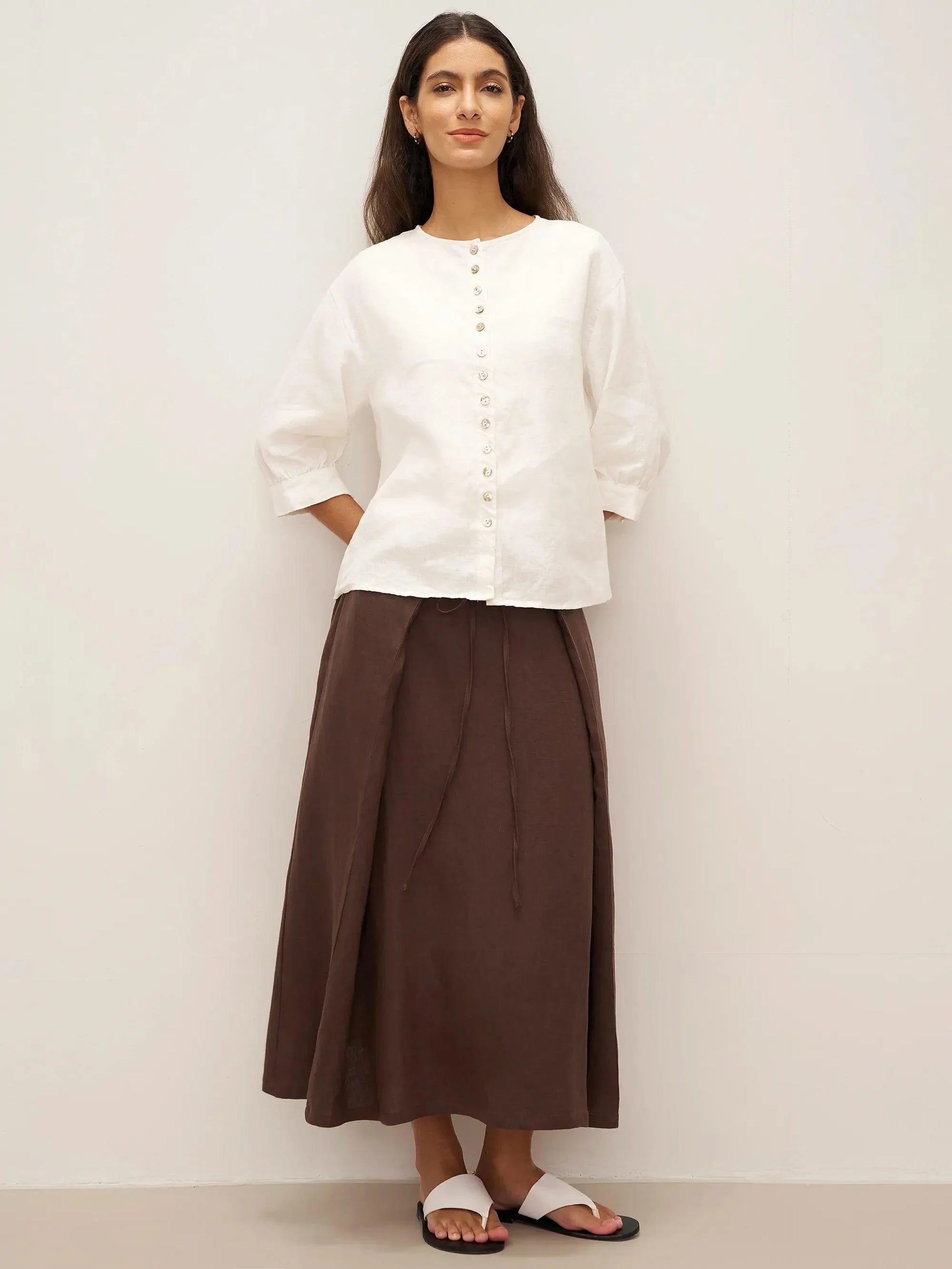 100% Linen Button-Front Drop Shoulder Shirt EASTER LINTICO