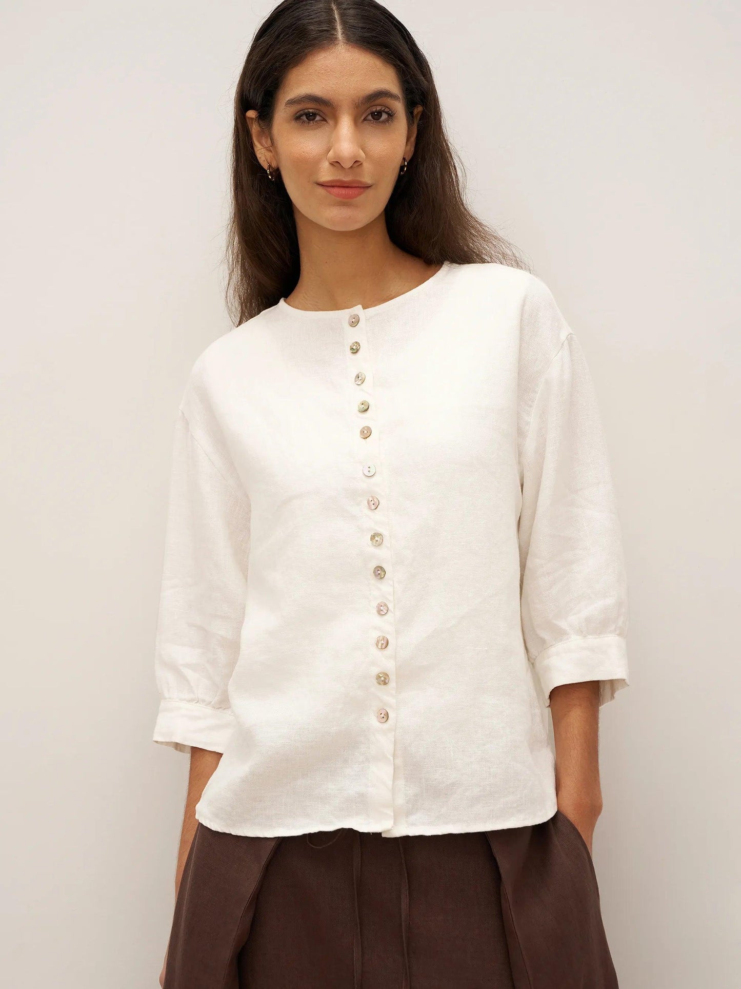 100% Linen Button-Front Drop Shoulder Shirt EASTER LINTICO