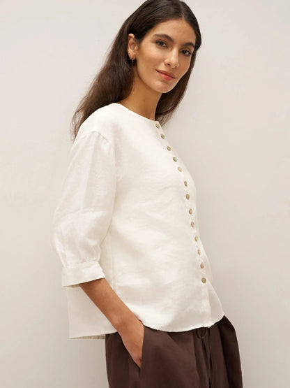 100% Linen Button-Front Drop Shoulder Shirt EASTER LINTICO