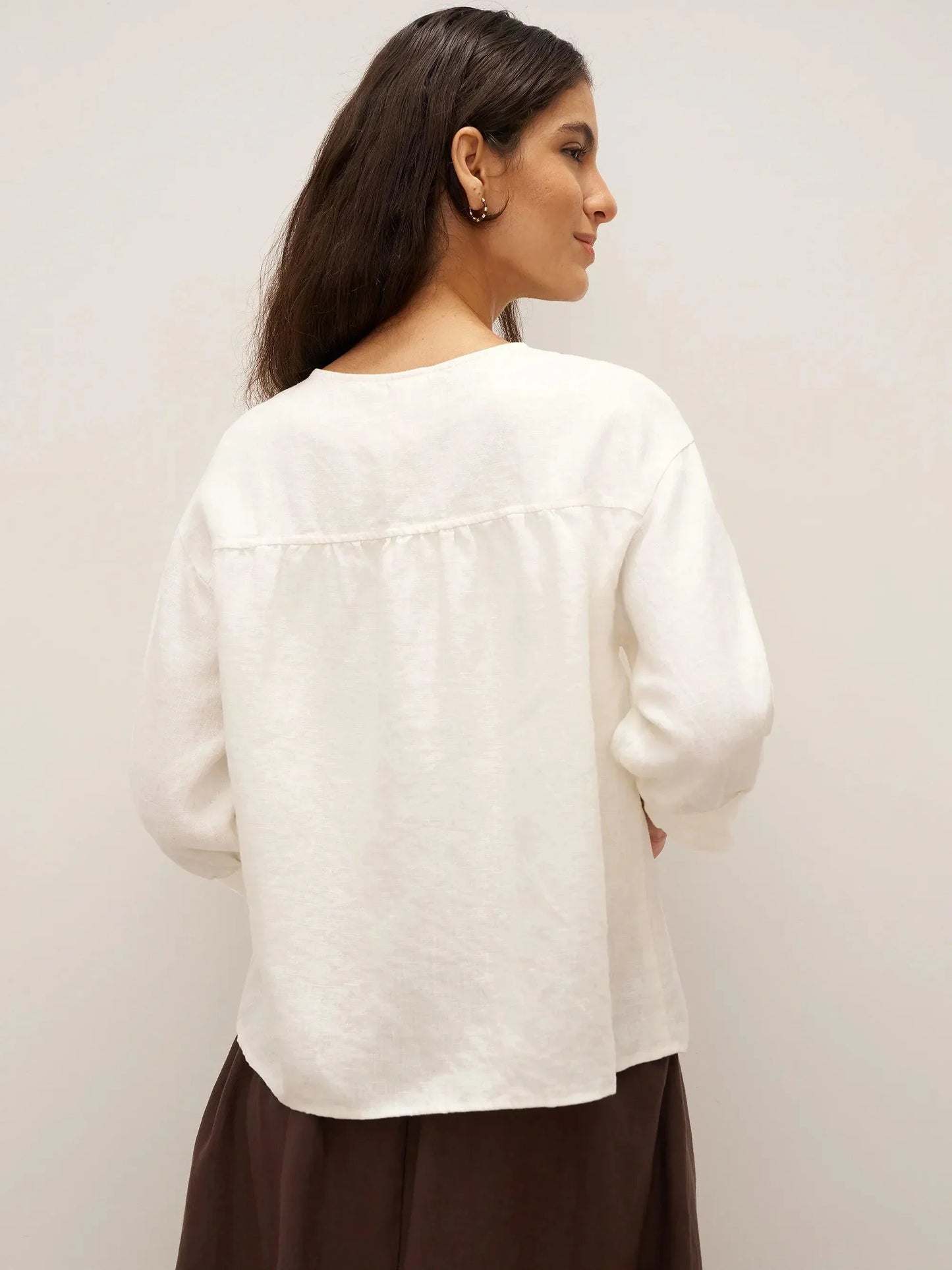 100% Linen Button-Front Drop Shoulder Shirt EASTER LINTICO