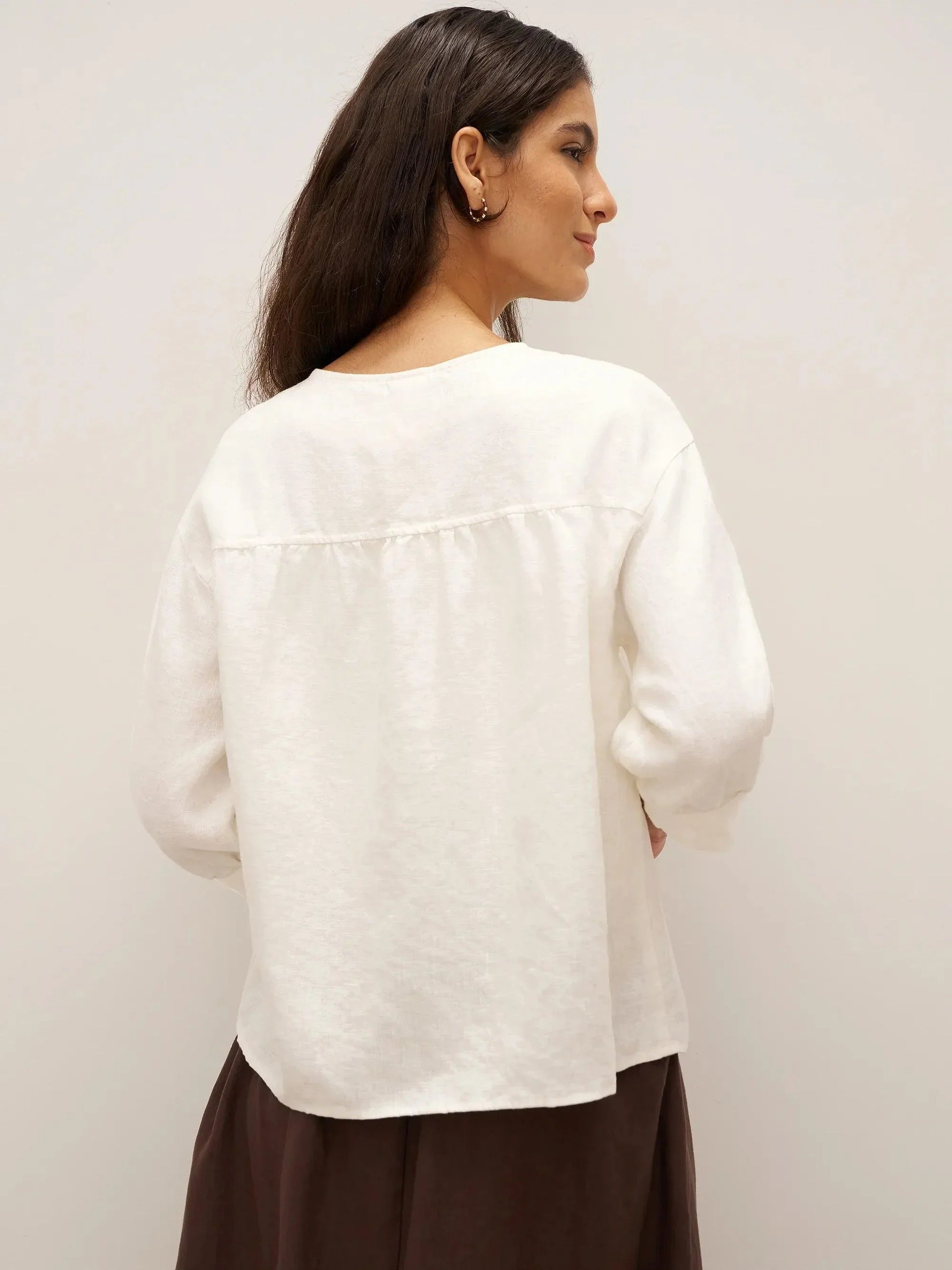 100% Linen Button-Front Drop Shoulder Shirt EASTER LINTICO