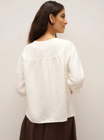 100% Linen Button-Front Drop Shoulder Shirt EASTER LINTICO
