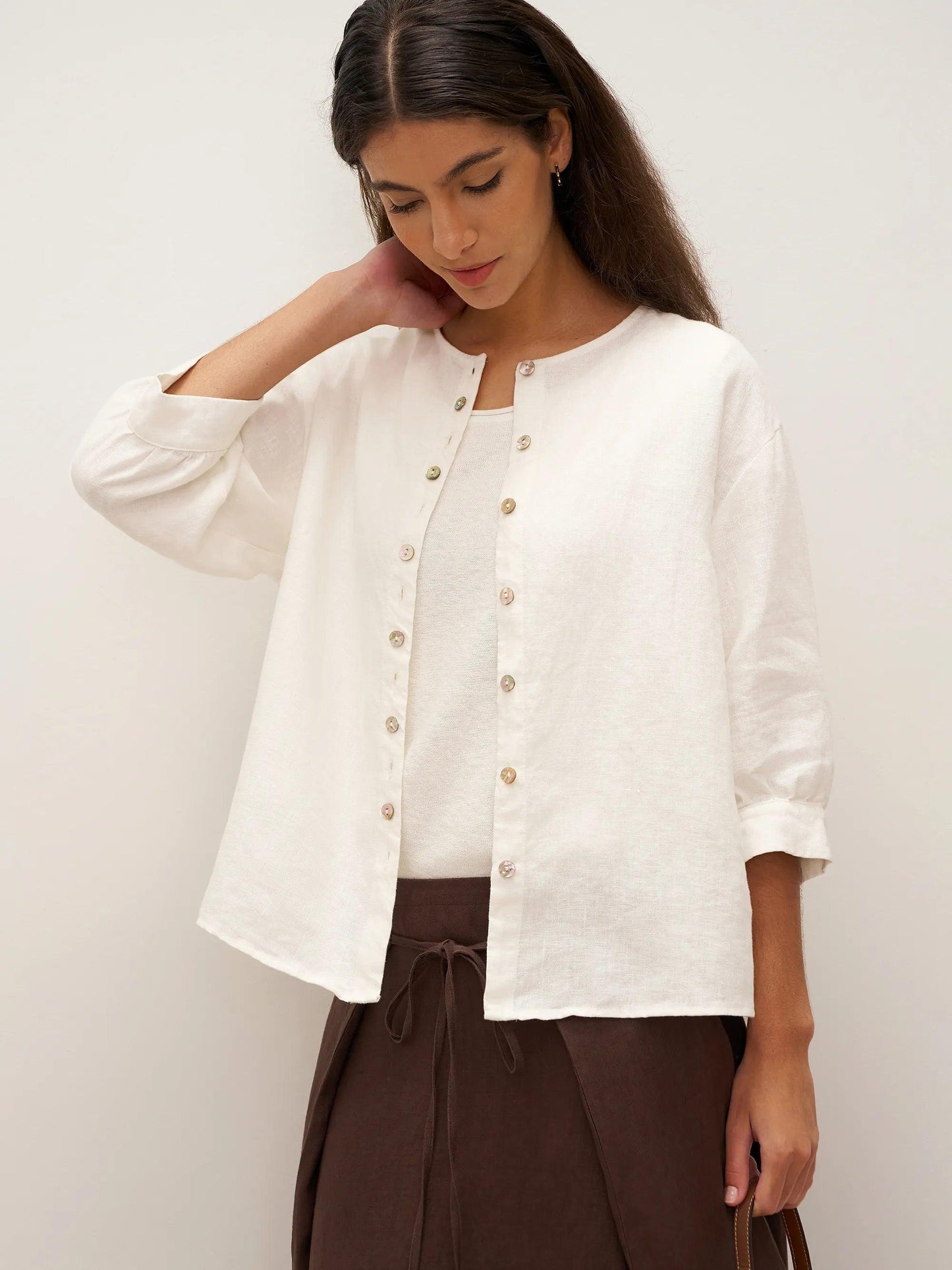 100% Linen Button-Front Drop Shoulder Shirt EASTER LINTICO