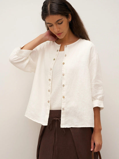 100% Linen Button-Front Drop Shoulder Shirt EASTER LINTICO