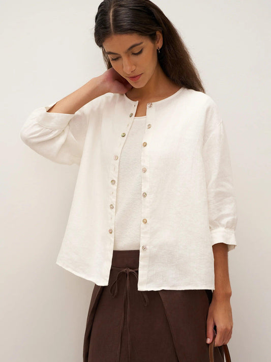 100% Linen Button-Front Drop Shoulder Shirt EASTER LINTICO