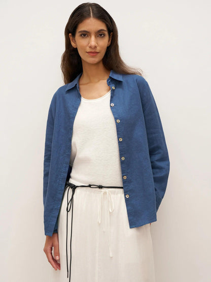 100% Linen Button-Front Shirt with Extended Hem JOVAN