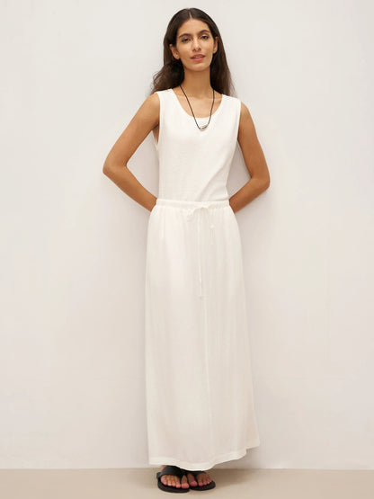 Linen Elastic Waist Drawstring Maxi Skirt NINA