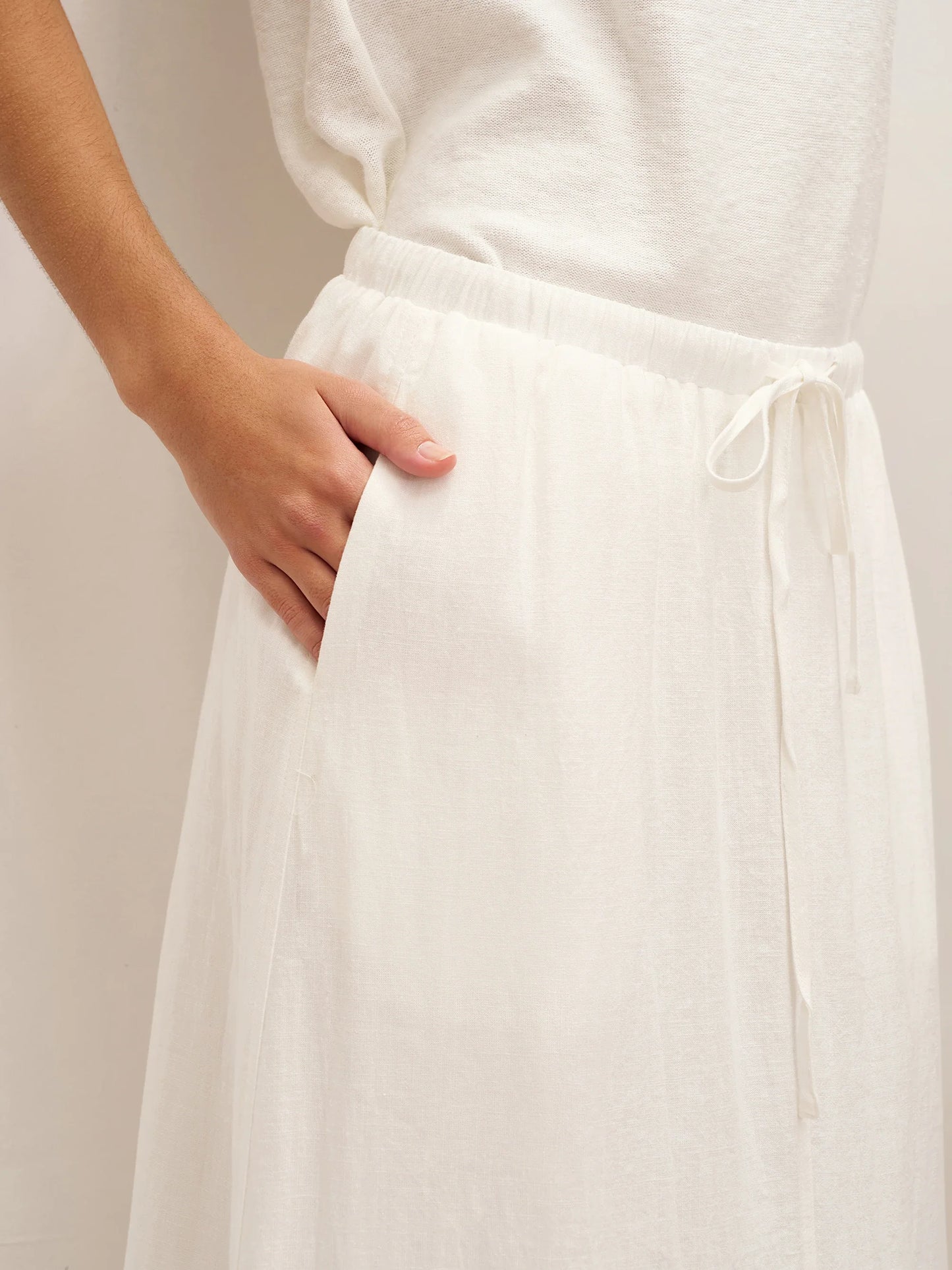 Linen Elastic Waist Drawstring Maxi Skirt NINA