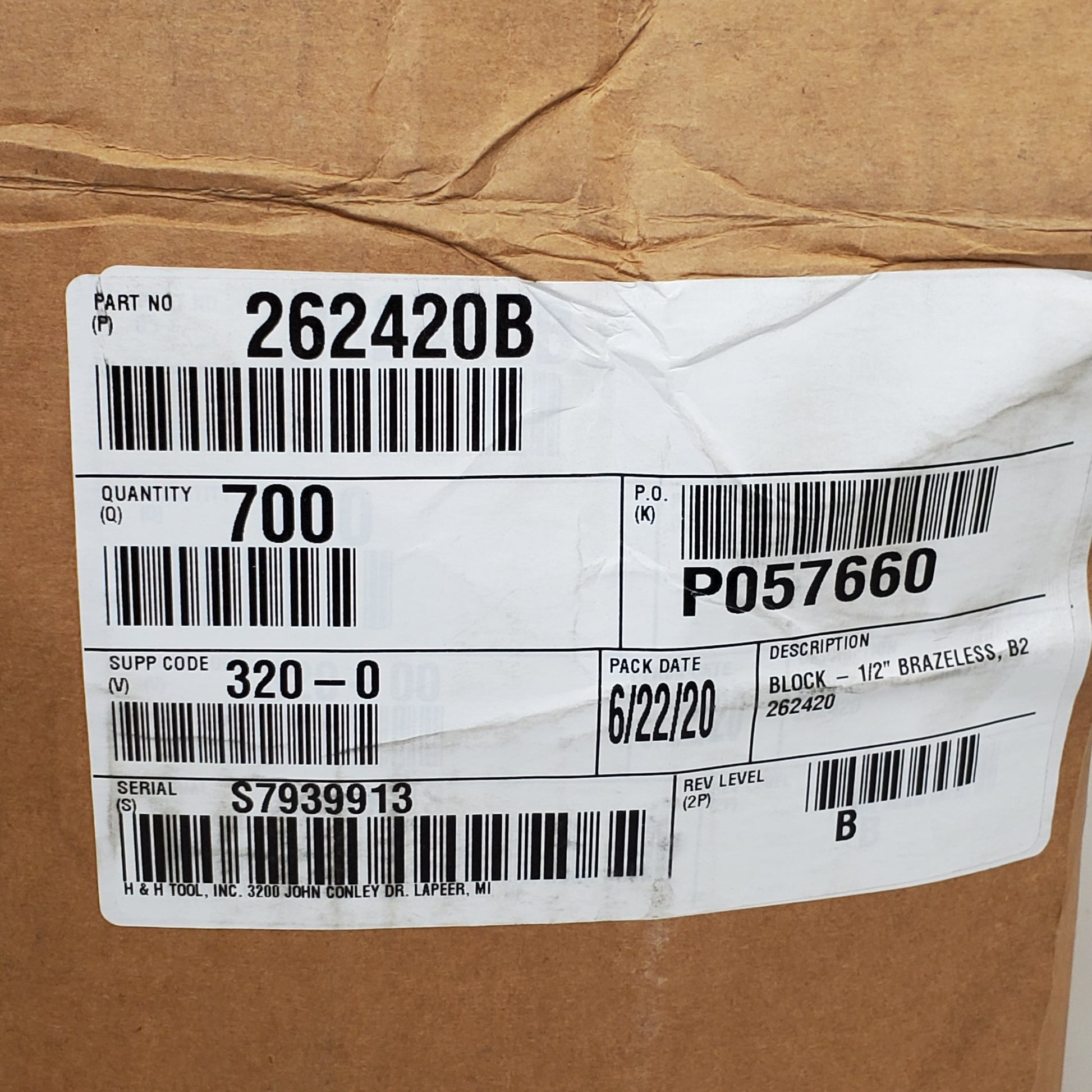 H&H TOOL INC (700 Pieces) Aluminum Brazeless Block 1/2" 262420B Auto Part 30lbs PayWut