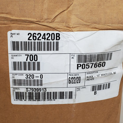H&H TOOL INC (700 Pieces) Aluminum Brazeless Block 1/2" 262420B Auto Part 30lbs PayWut