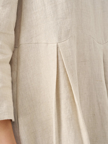100% Linen Bateau Neck Pleated Maxi Dress ABIGAIL LINTICO
