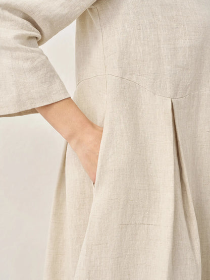 100% Linen Bateau Neck Pleated Maxi Dress ABIGAIL LINTICO