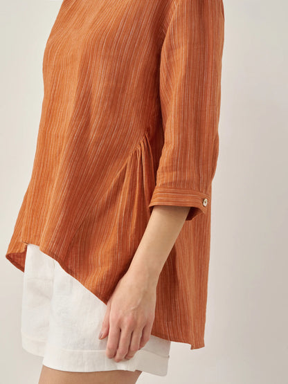 100% Linen Round Neck Artistic Stripe Top FLORENCE