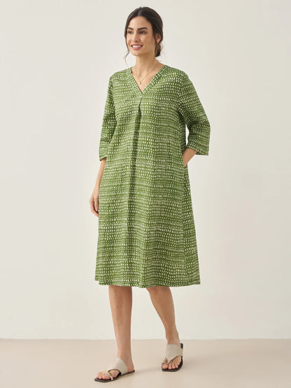 100% Linen V-Neck Dot Midi Dress LIRA LINTICO