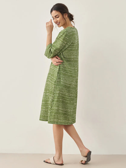 100% Linen V-Neck Dot Midi Dress LIRA LINTICO