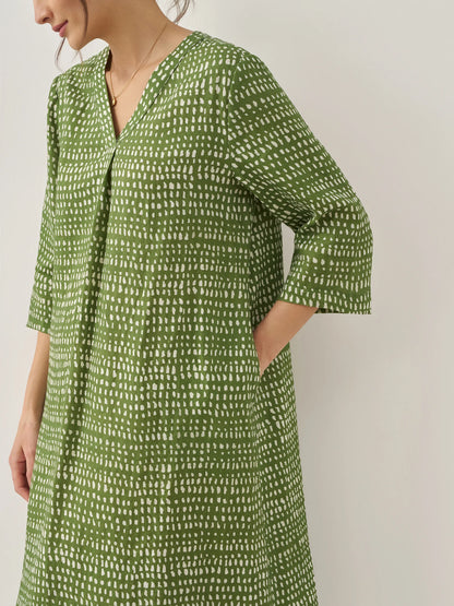 100% Linen V-Neck Dot Midi Dress LIRA LINTICO