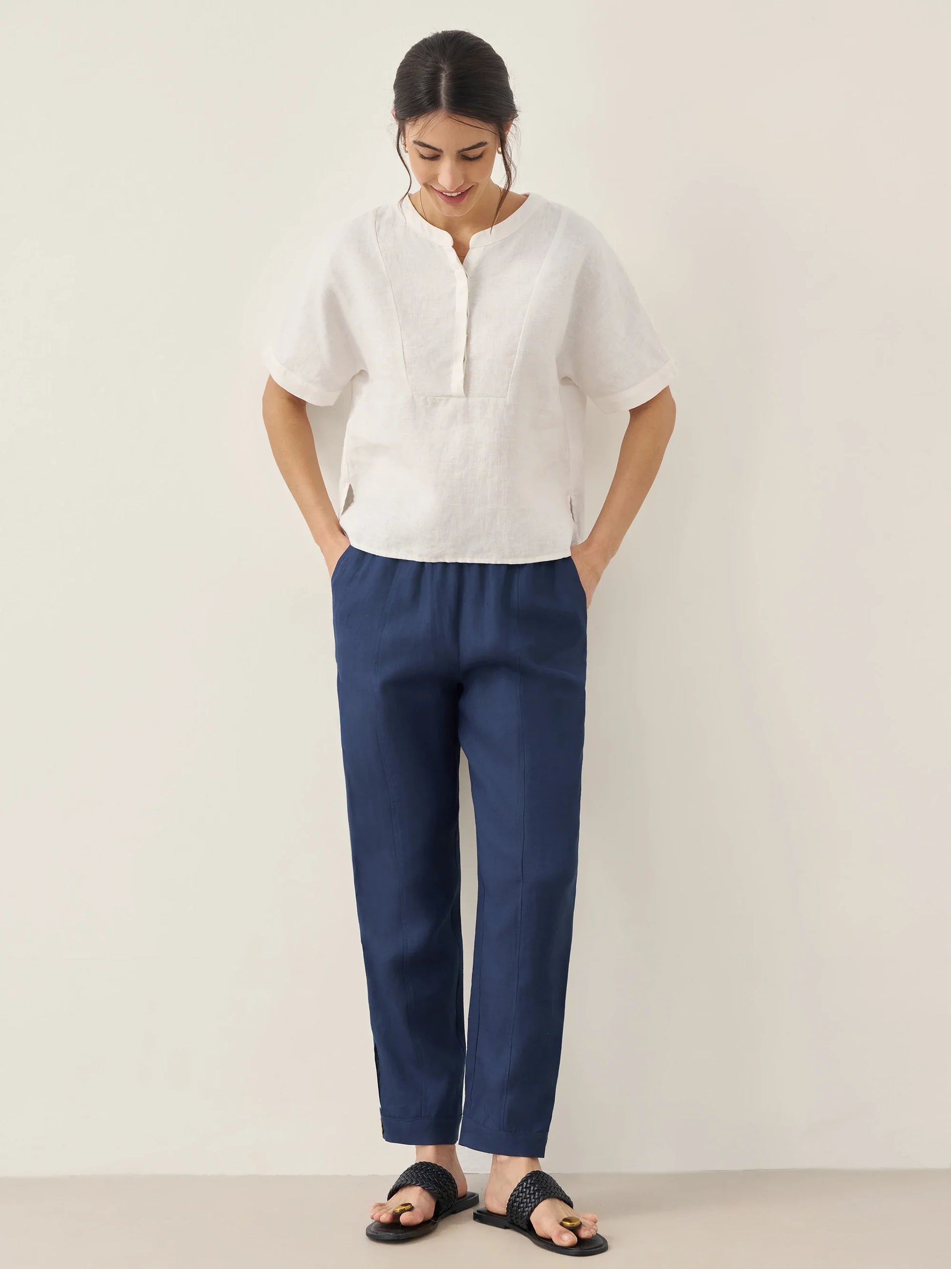100% Linen Straight-Leg Pants with Elastic Waist PATRICE LINTICO