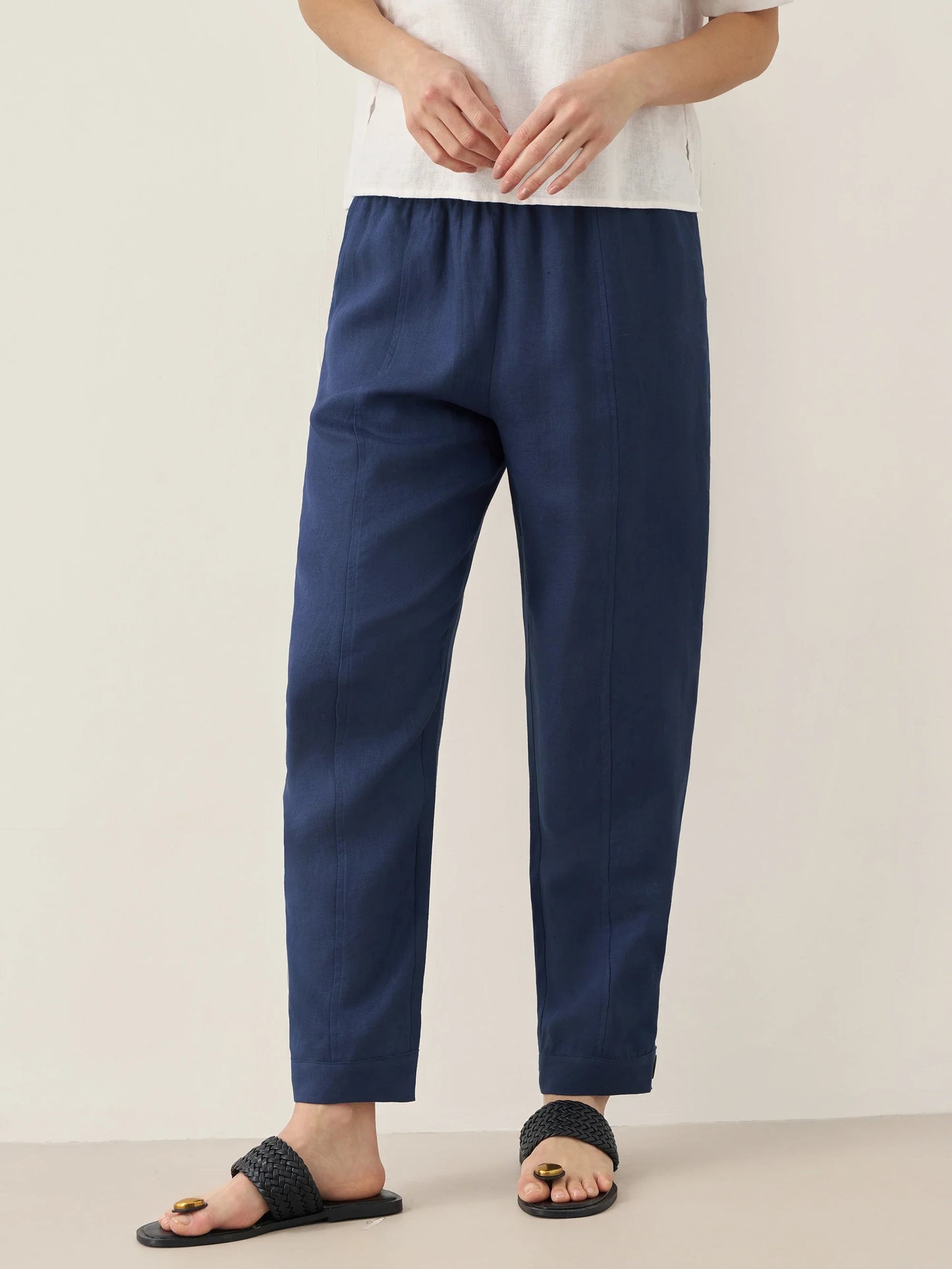 100% Linen Straight-Leg Pants with Elastic Waist PATRICE LINTICO
