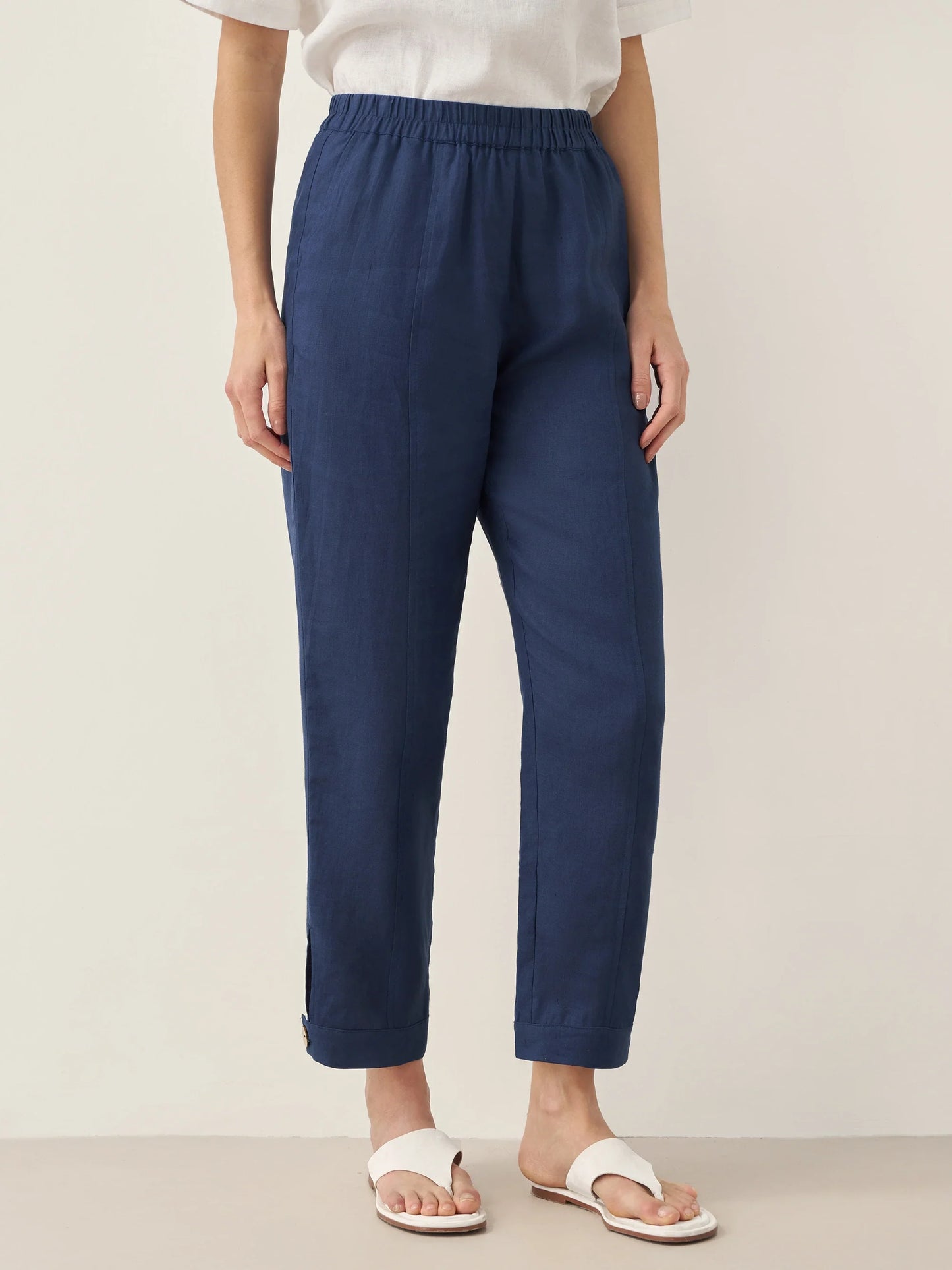 100% Linen Straight-Leg Pants with Elastic Waist PATRICE LINTICO