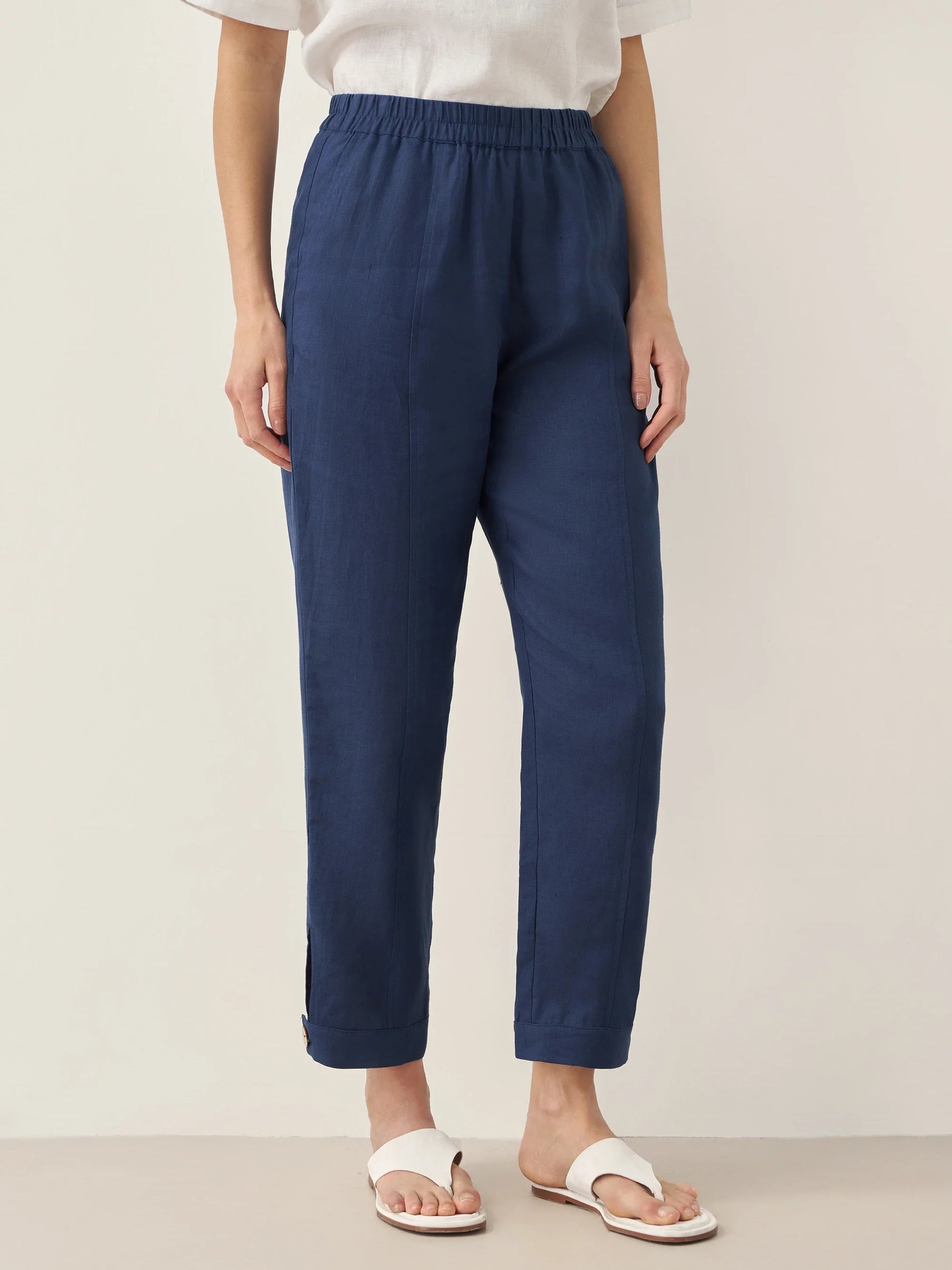 100% Linen Straight-Leg Pants with Elastic Waist PATRICE LINTICO