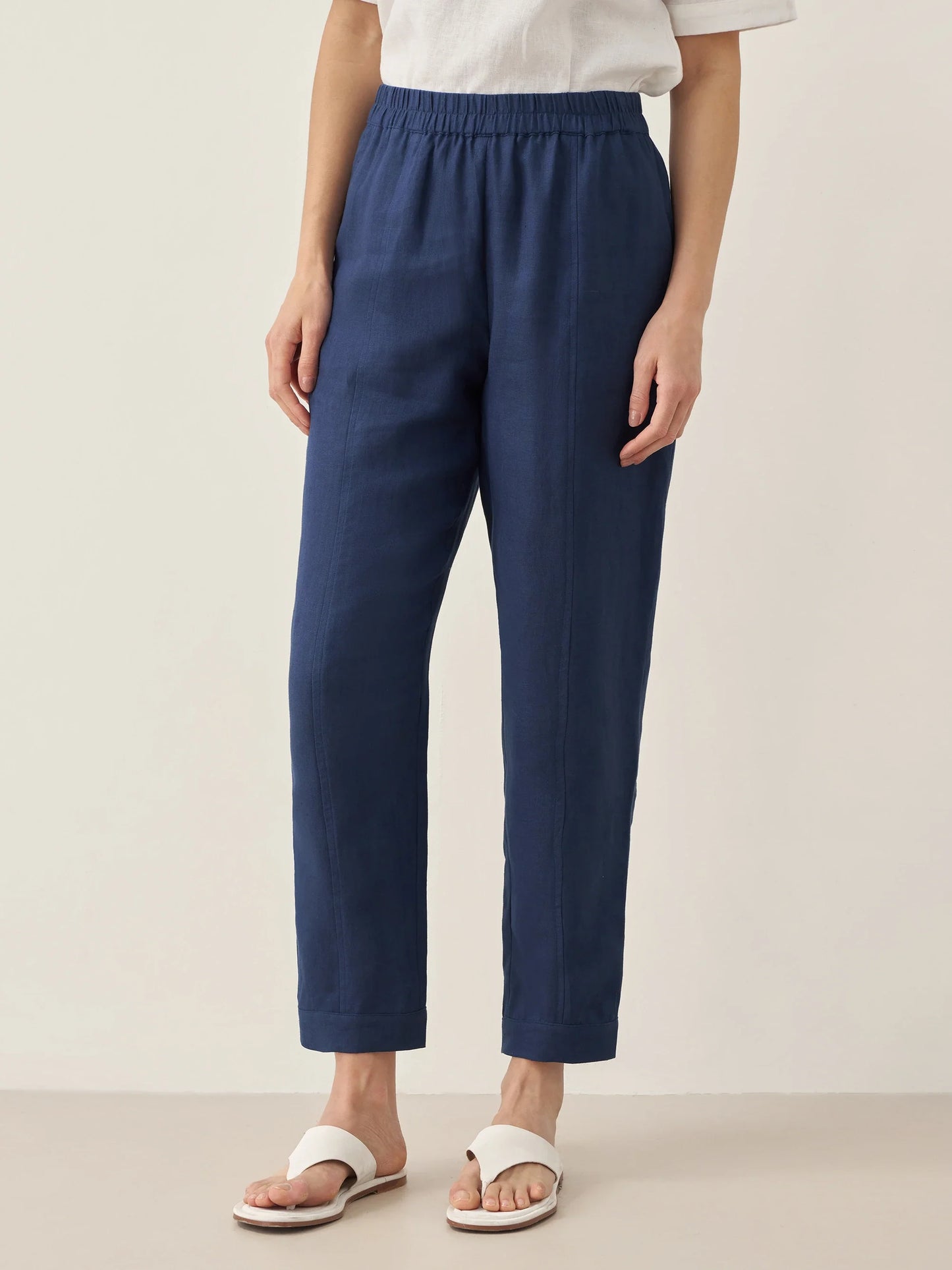 100% Linen Straight-Leg Pants with Elastic Waist PATRICE LINTICO