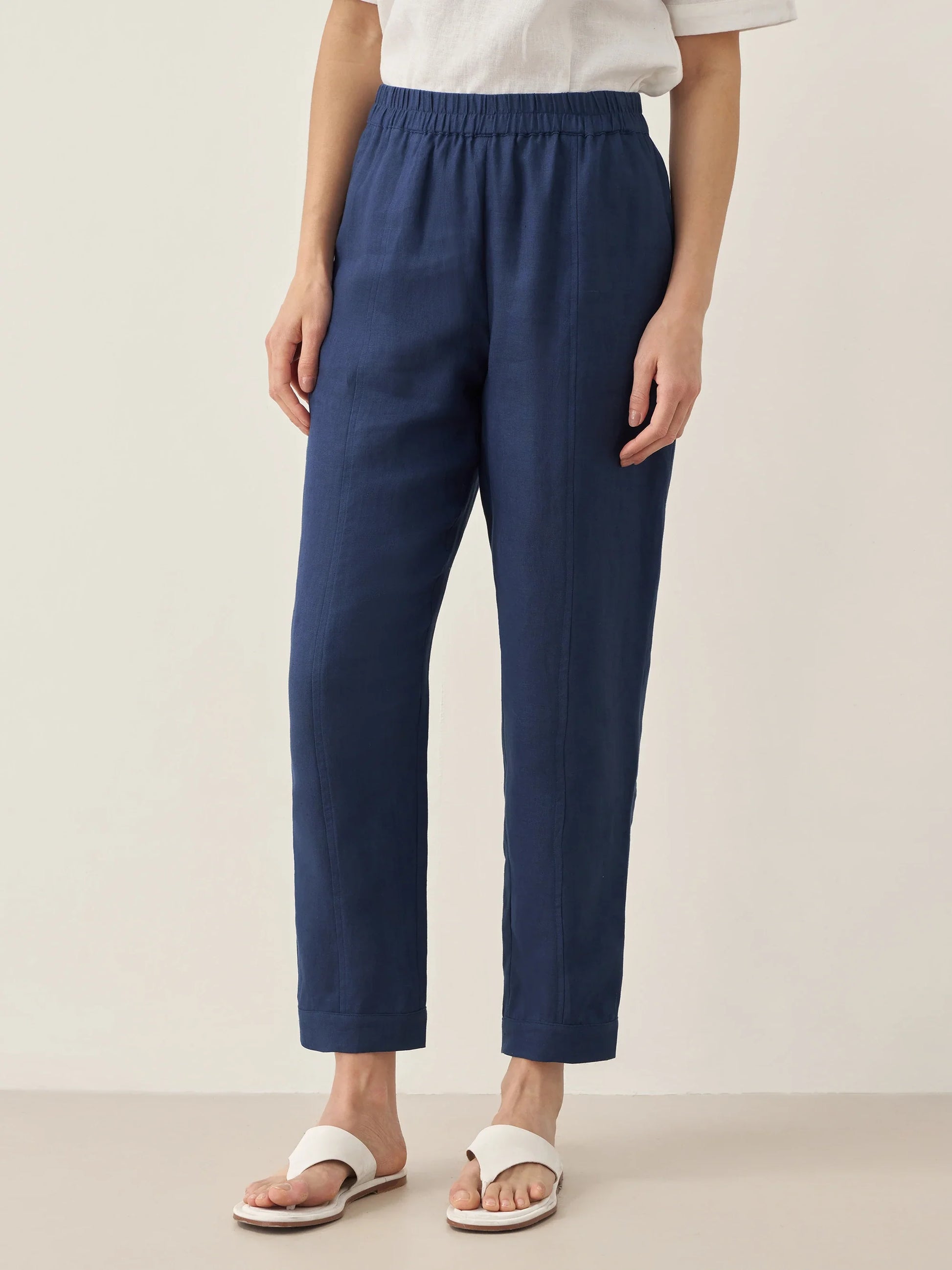 100% Linen Straight-Leg Pants with Elastic Waist PATRICE LINTICO