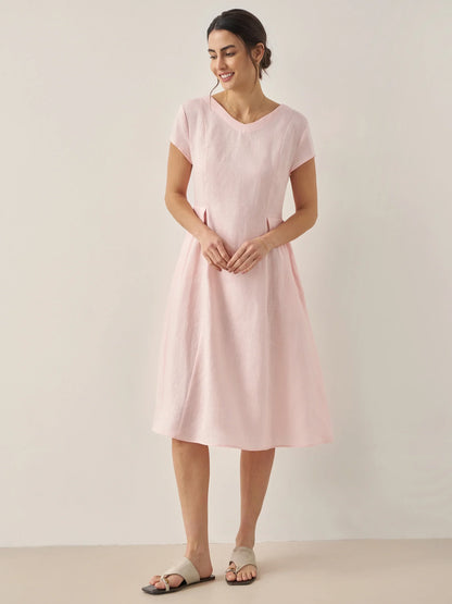 100% Linen Natural Summer V-Neck Dress ALEXA LINTICO