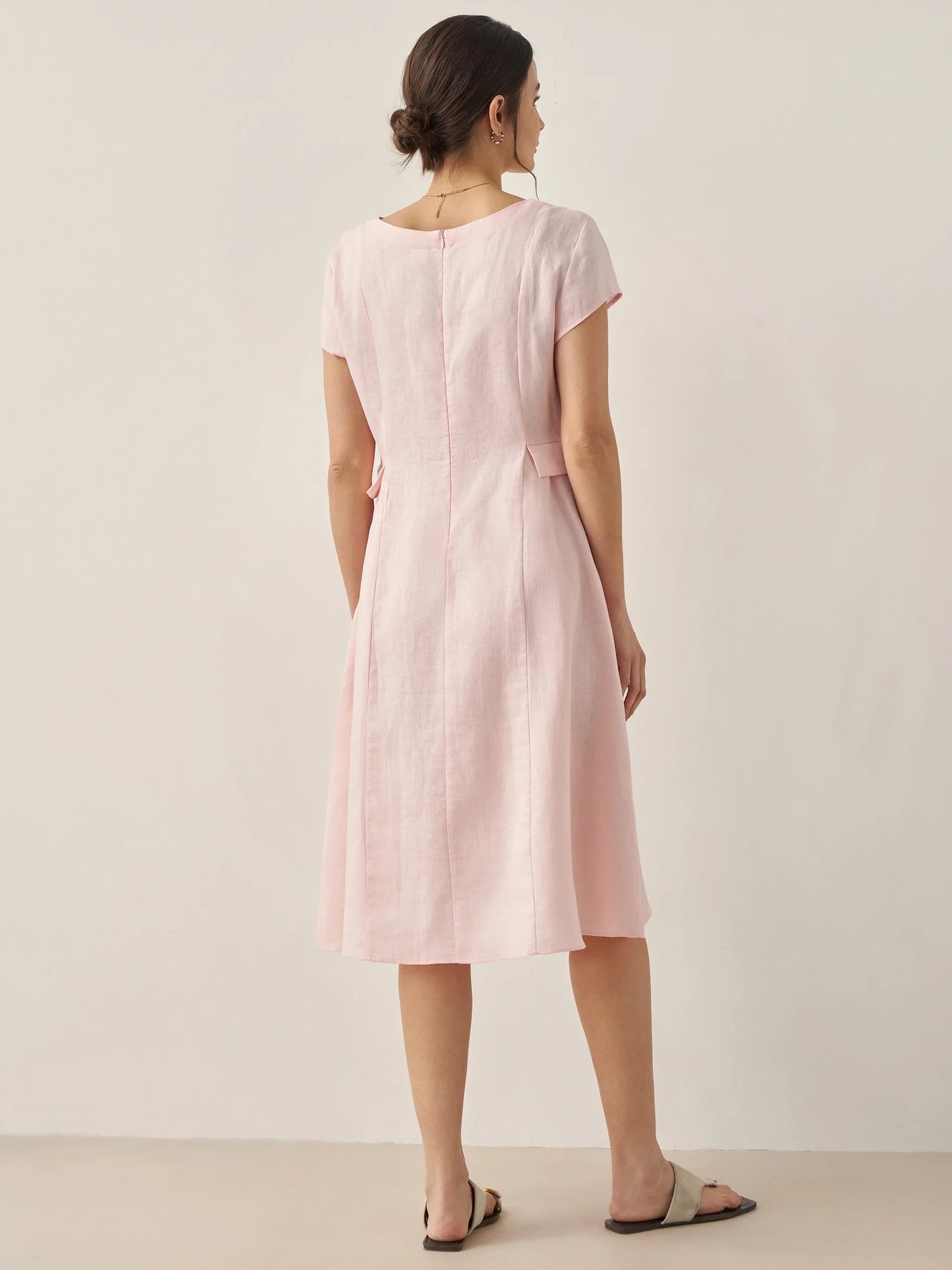 100% Linen Natural Summer V-Neck Dress ALEXA LINTICO
