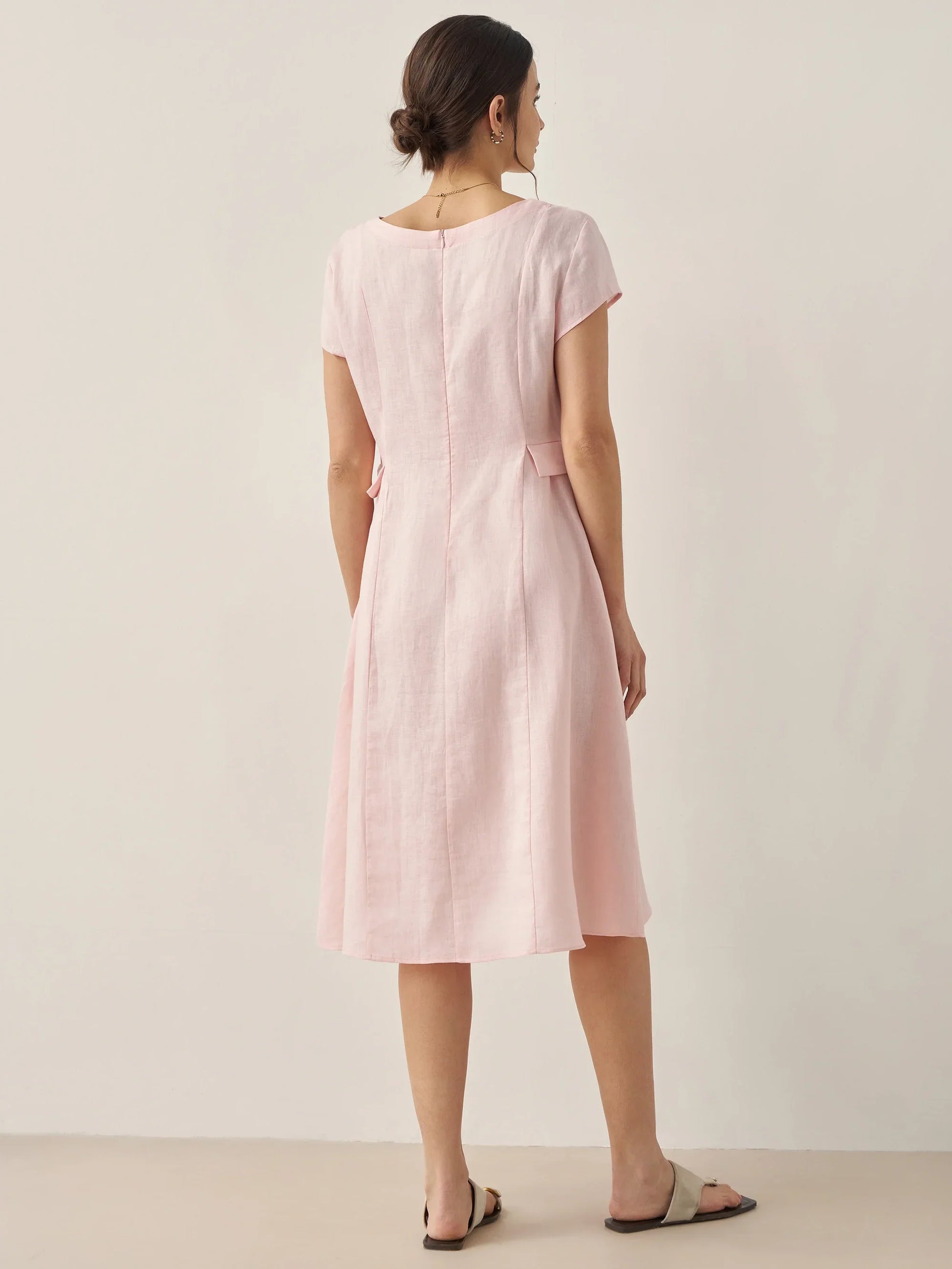 100% Linen Natural Summer V-Neck Dress ALEXA LINTICO
