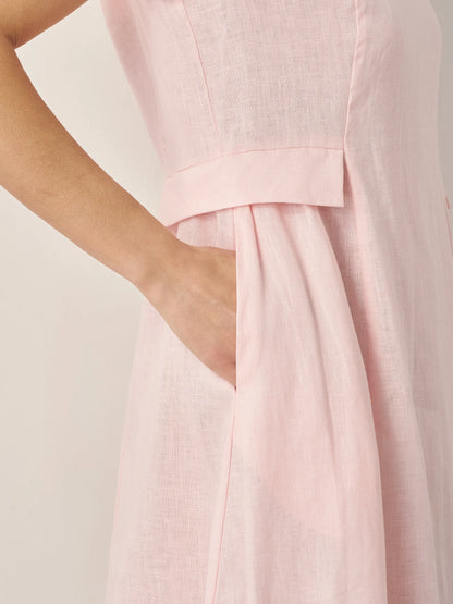 100% Linen Natural Summer V-Neck Dress ALEXA LINTICO
