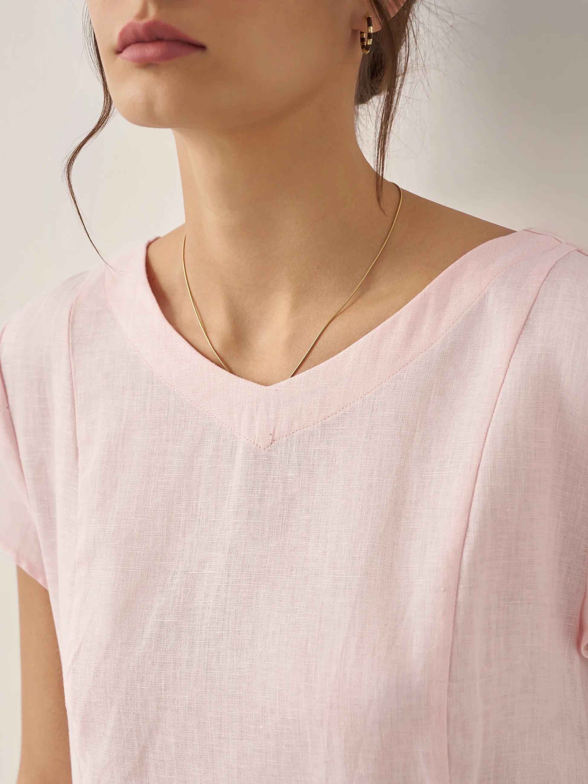 100% Linen Natural Summer V-Neck Dress ALEXA LINTICO