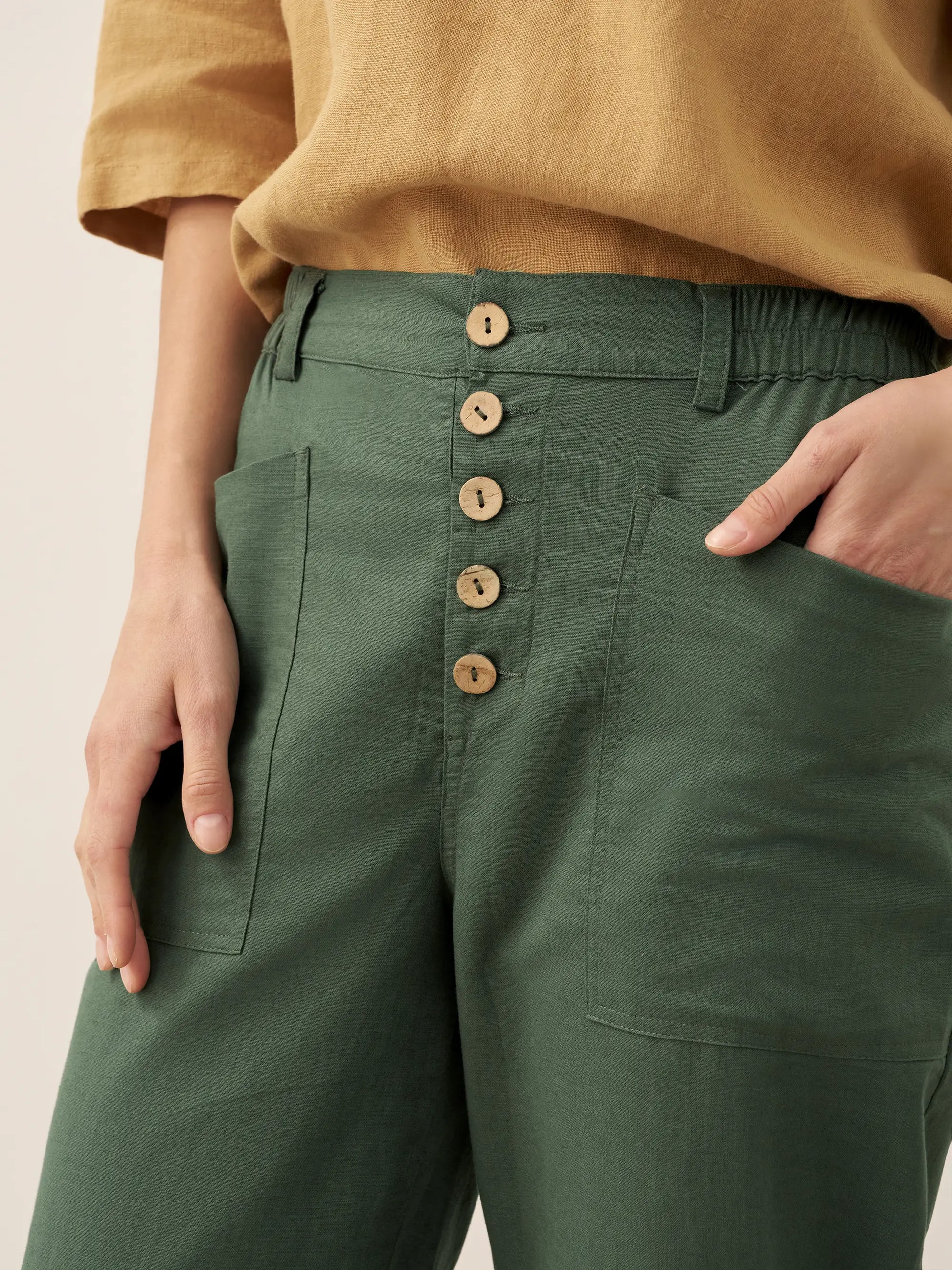 Linen Simple Button Fly Trousers HEIDI LINTICO