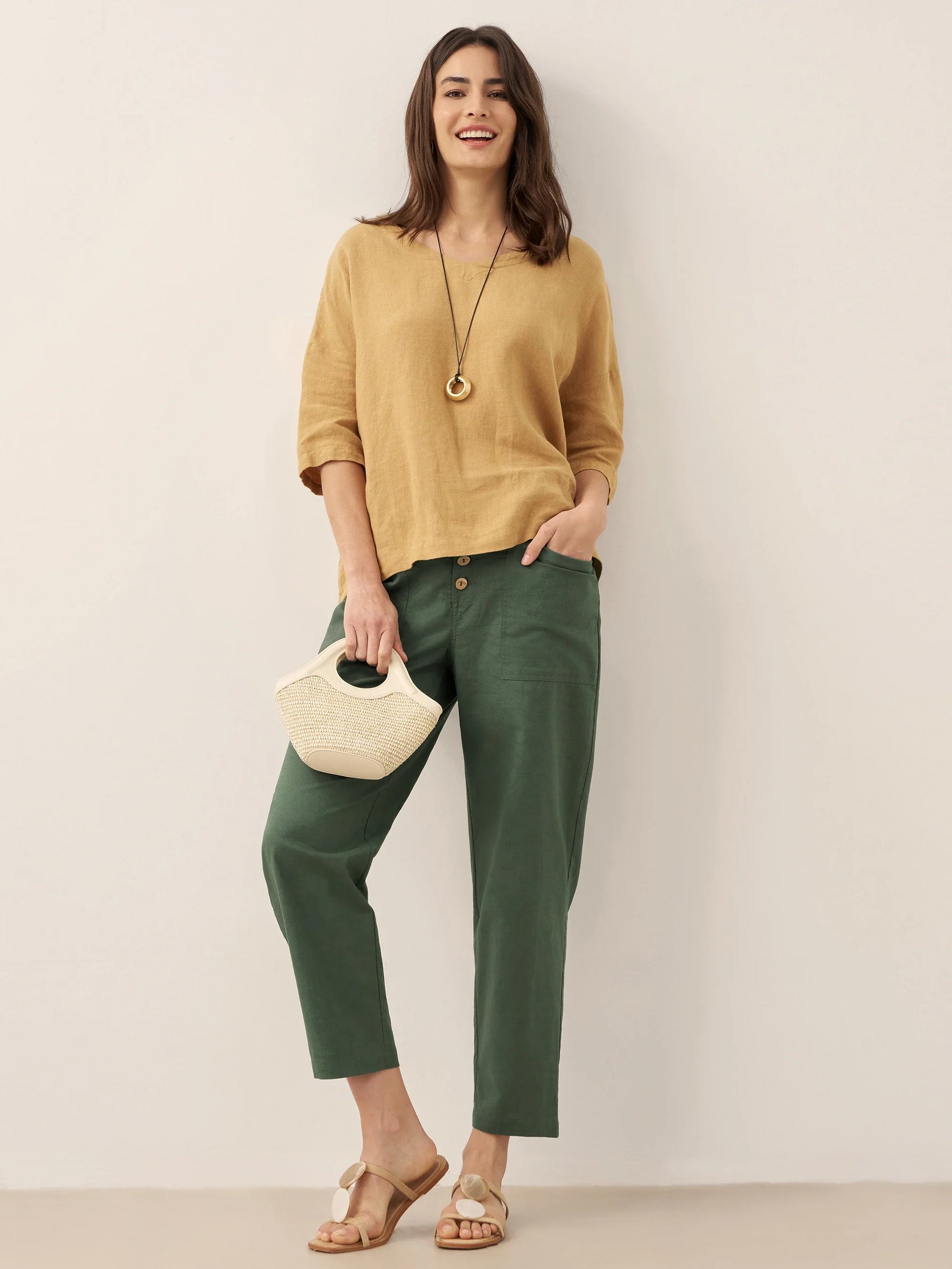 Linen Simple Button Fly Trousers HEIDI LINTICO