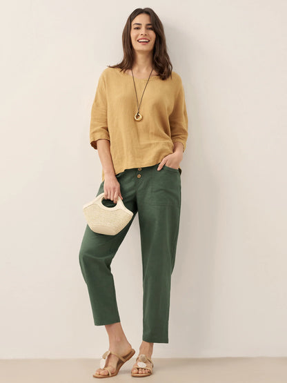 Linen Simple Button Fly Trousers HEIDI LINTICO