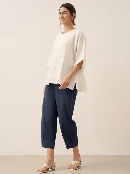 100% Linen Round Neck Mid-Sleeve Top ROBYN