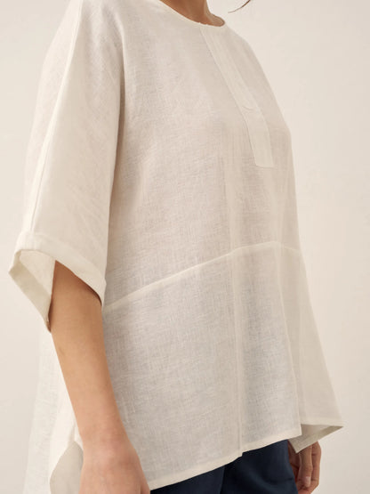 100% Linen Round Neck Mid-Sleeve Top ROBYN