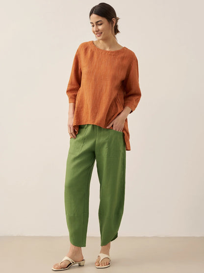 100% Linen Petal-Hem Trousers with Elastic Waist LIV LINTICO