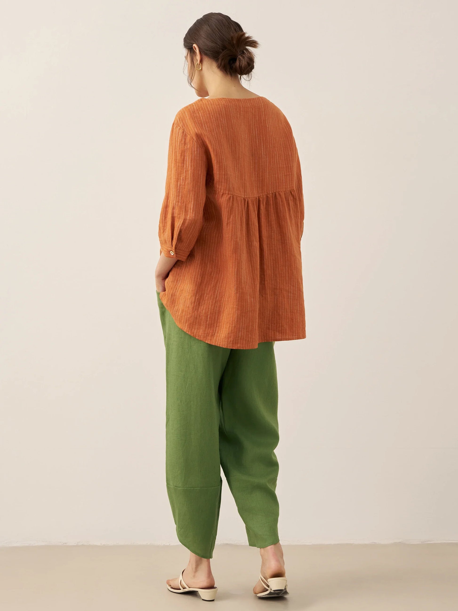 100% Linen Petal-Hem Trousers with Elastic Waist LIV LINTICO