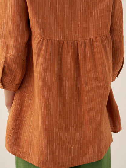 100% Linen Round Neck Artistic Stripe Top FLORENCE