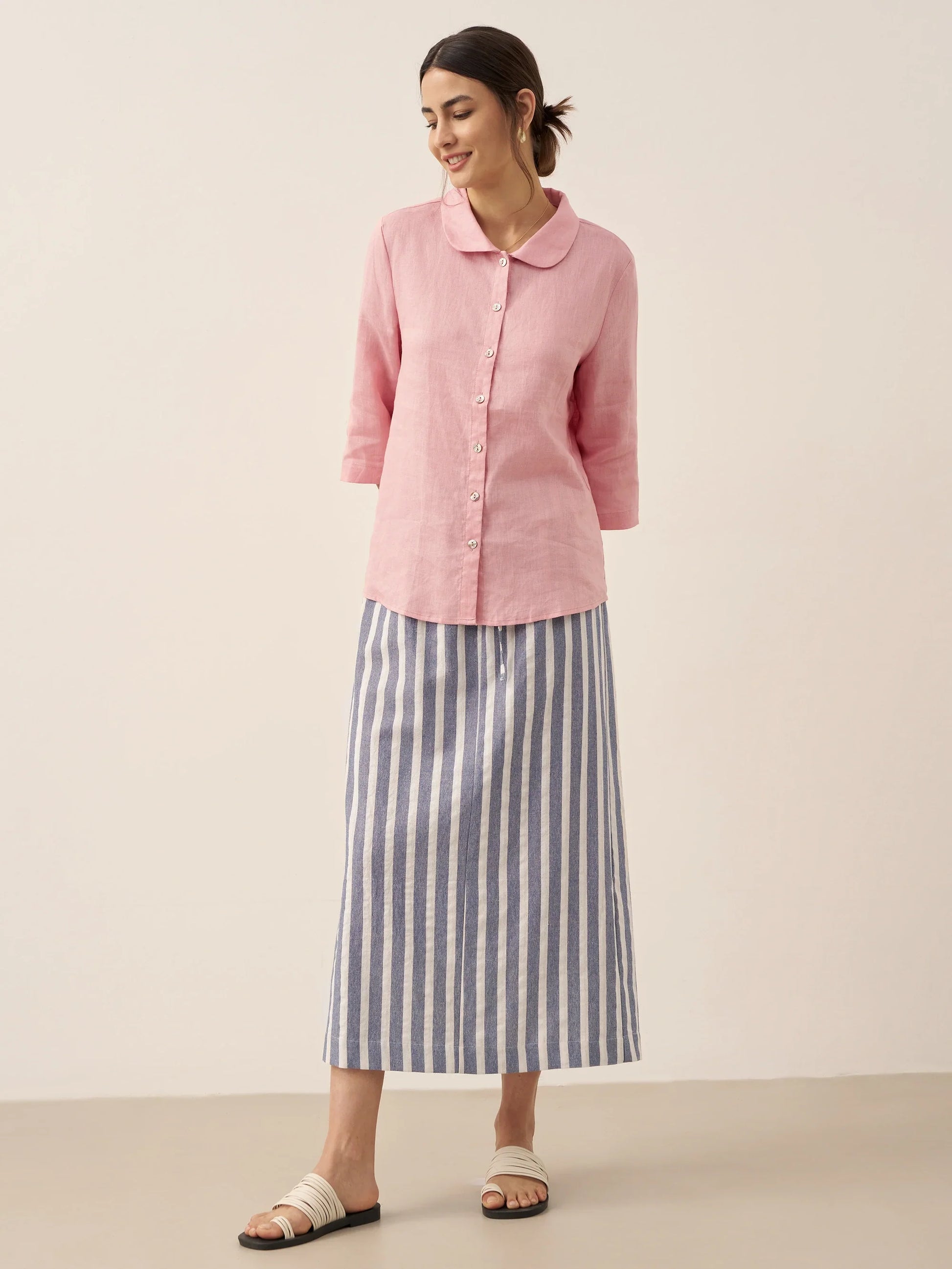 Linen Striped Drawstring Skirt ELISE LINTICO