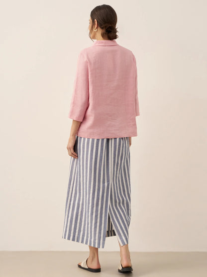 Linen Striped Drawstring Skirt ELISE LINTICO