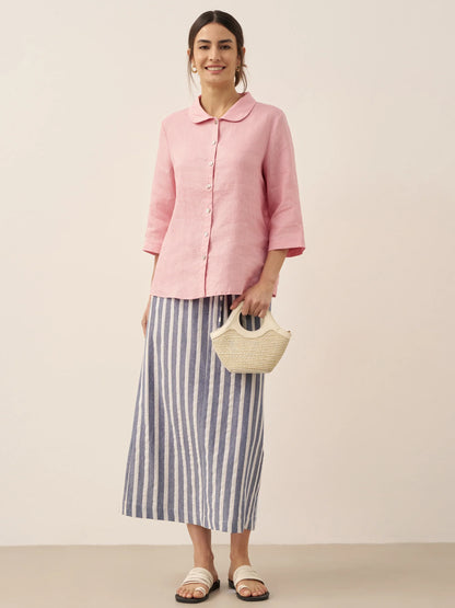 Linen Striped Drawstring Skirt ELISE LINTICO