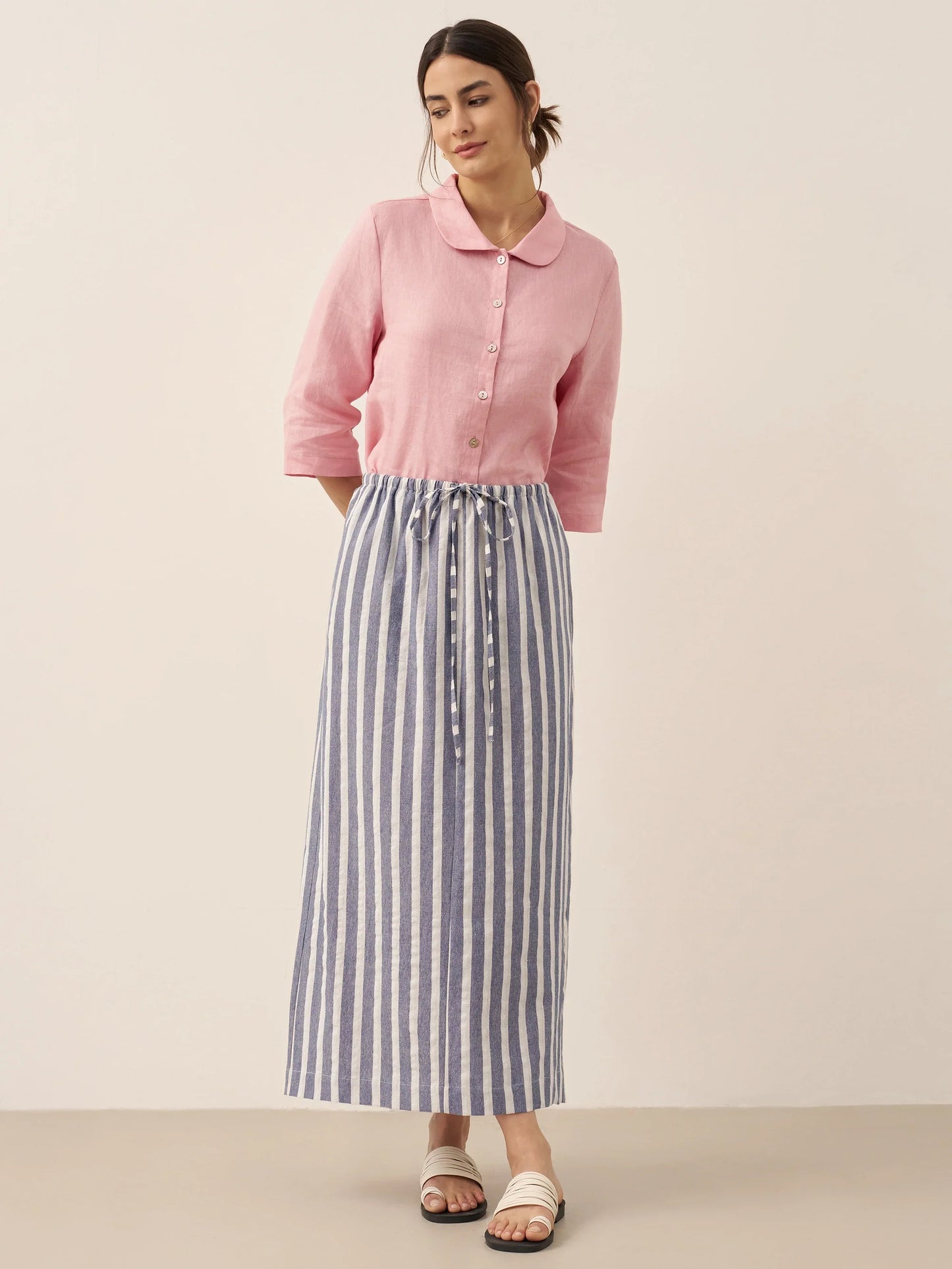 Linen Striped Drawstring Skirt ELISE LINTICO