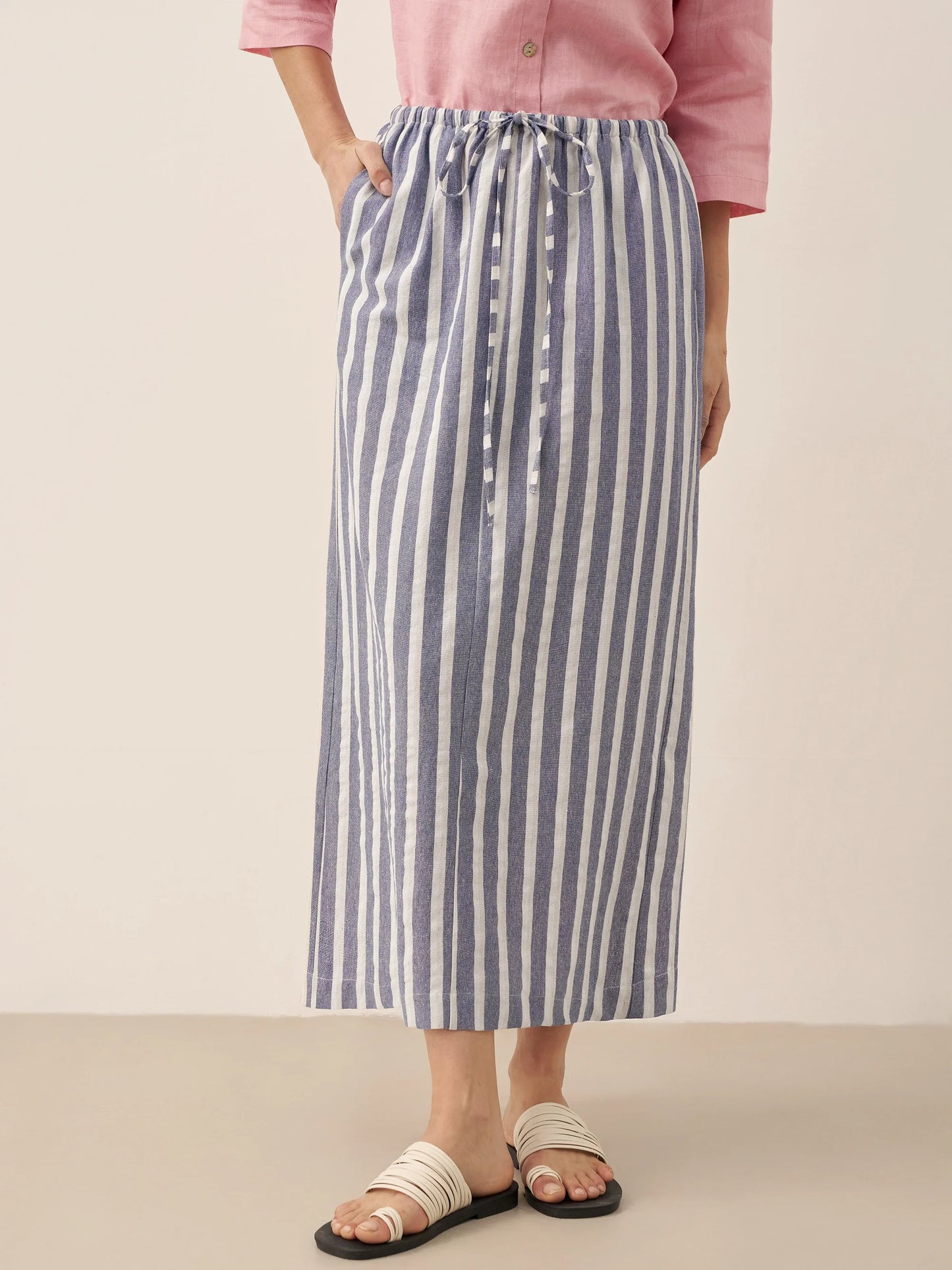 Linen Striped Drawstring Skirt ELISE LINTICO