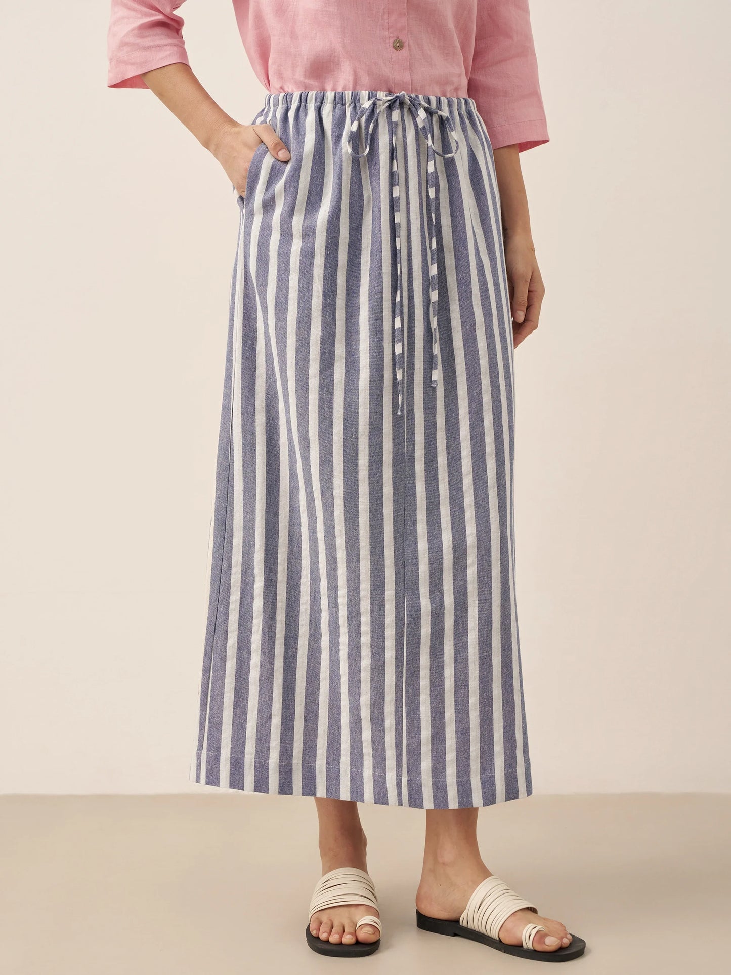 Linen Striped Drawstring Skirt ELISE LINTICO