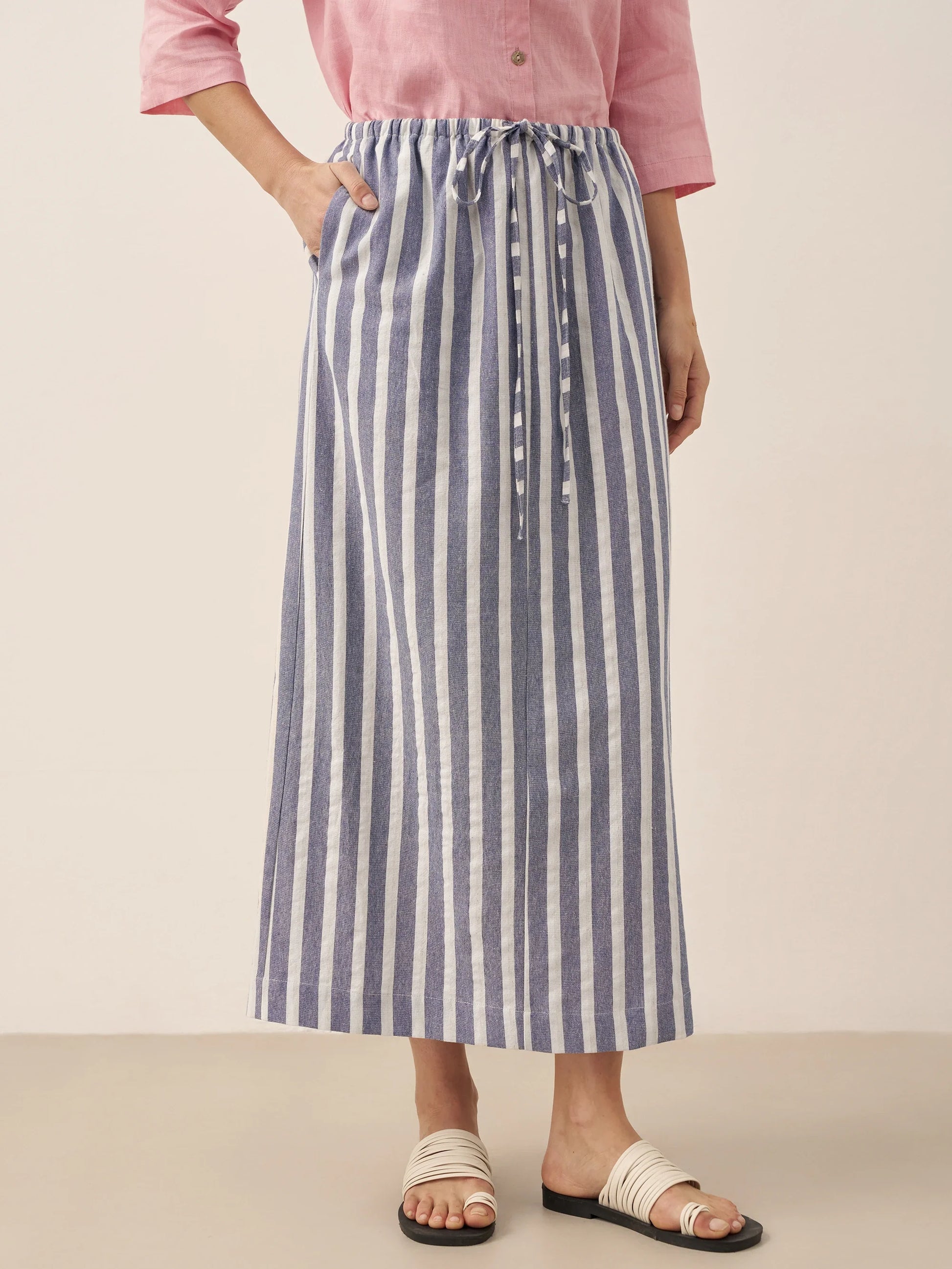 Linen Striped Drawstring Skirt ELISE LINTICO