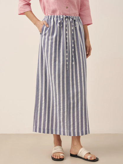 Linen Striped Drawstring Skirt ELISE LINTICO