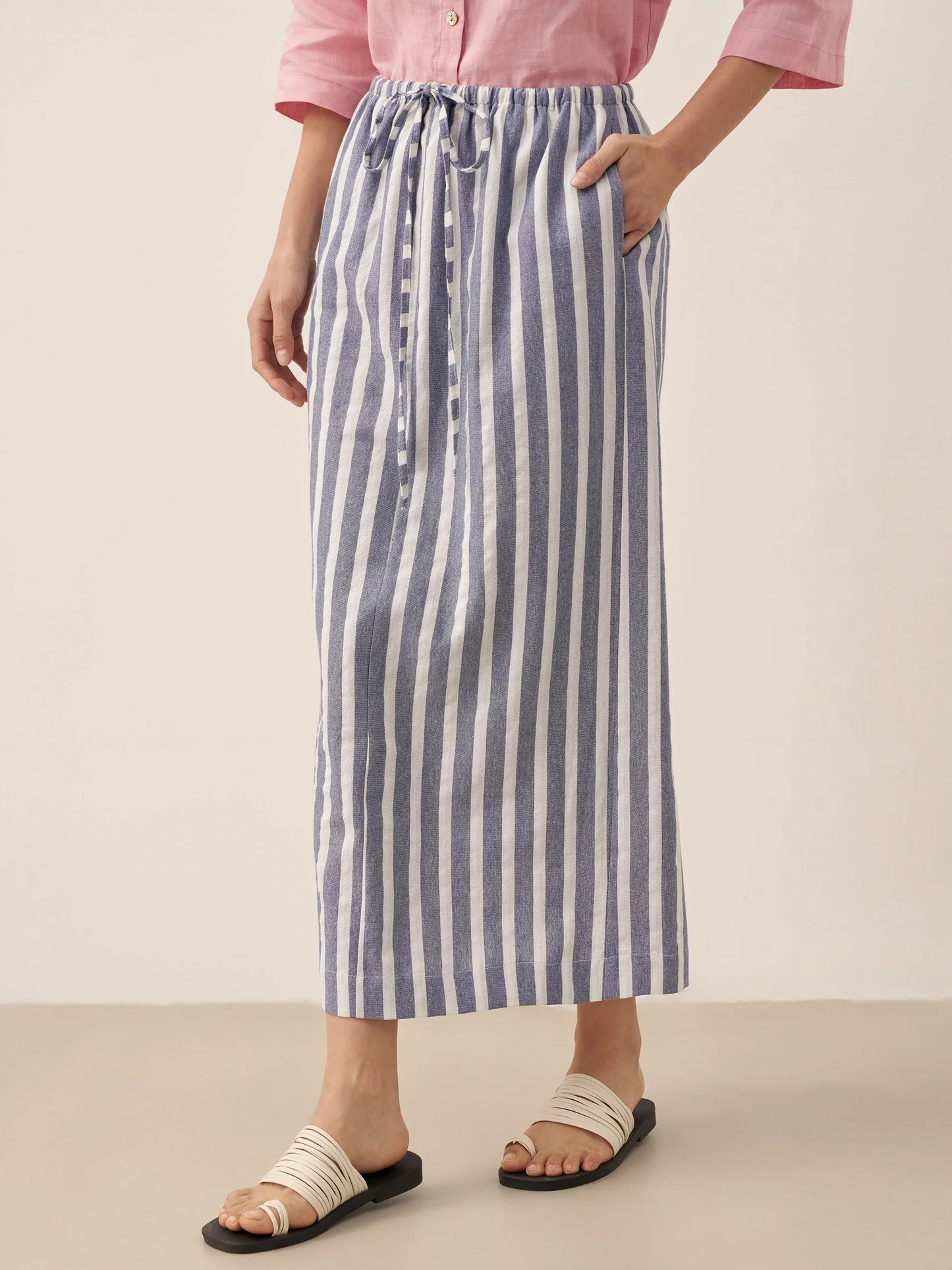 Linen Striped Drawstring Skirt ELISE LINTICO